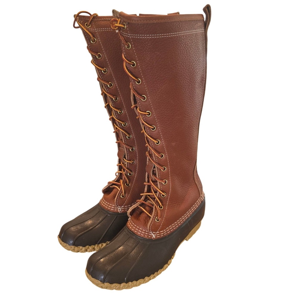 LL Bean Boots Womens 8 Knee High Duck Boots Flannel Lined Leather Waterproof